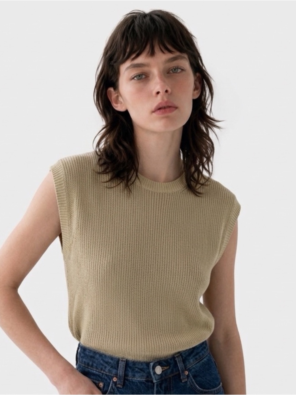 ZARA Sleeveless Open-Knit Tunic in Light Beige L/XL